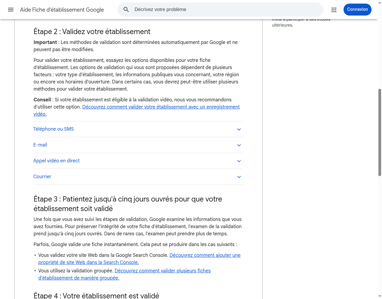 Aide Google : méthodes de validation déterminées automatiquement et délai d’examen